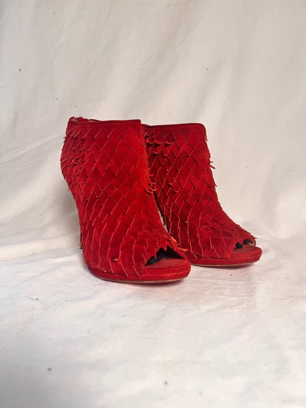 Christian Louboutin Red Suede “Diplonana” peep toe ankle boots EU39 1/2